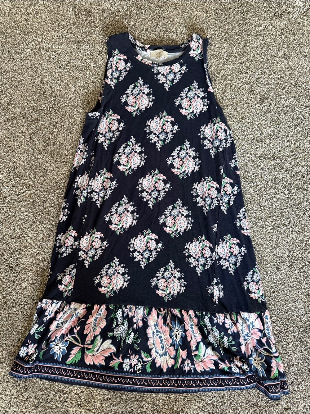 LOFT Navy Floral Sleeveless Swing Dress